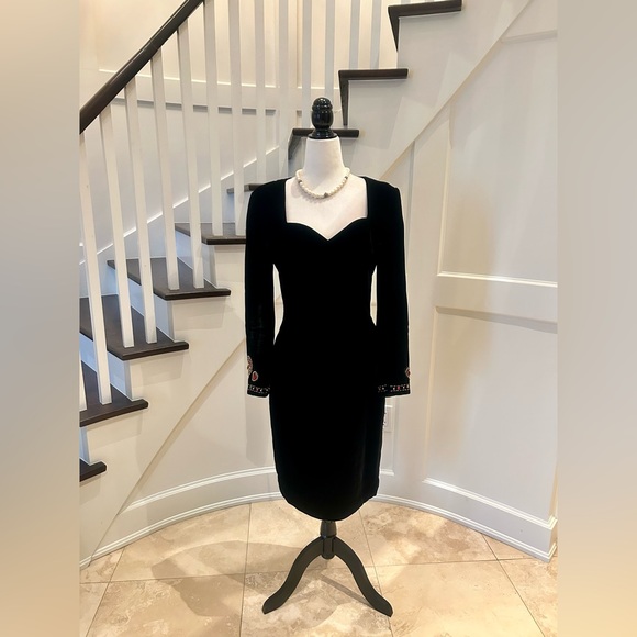 Black Velvet Sweetheart Dress, Vintage - Picture 1 of 13